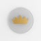 Gold flat crown icon. 3d rendering gray round key button, interface ui ux element