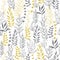 Gold floral background. Vector seamless pattern with branches leaf berries. Perfect for holidays