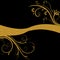 Gold floral swirls on black background