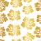 Gold foil hibiscus flower vector seamless pattern background. Elegant golden Hawaiian backdrop. Great for tropical vacation, cards