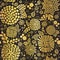 Gold foil mosaic flowers seamless vector background. Golden abstract florals and leaves on black background. Elegant, luxurious