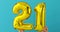 Gold foil number 21 celebration balloon