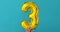 Gold foil number 3 three celebration balloon