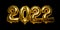 Gold foil numbers 2022 festive balloon concept new year on black