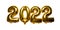 Gold foil numbers 2022 festive balloon concept new year on white