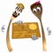 Gold fork and spoon icon with credit card