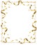 Gold frame for inserting any images. Gold frame with golden confetti. Festive frame for your designs. Vector illustration.