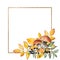 Gold frame with mushrooms, berries and autumn leaves.