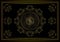 Gold frame with oval ornament in the center and a border of stars in a double frame on a black background