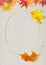 Gold frame template with autumn leaves, Monogram concept in minimal linear style. Floral logo, autumn illustration