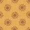 Gold French Linen Texture Background printed with Brown Daisy Sunflowers. Natural Dye Ecru Flax Fibre Seamless Pattern. Organic