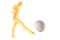 Gold futuristic woman kicking soccer ball