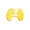 Gold gamepad icon. Leisure and entertainment logo. Video game controller sign joystick. Simple isolated pictogram