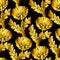 Gold garden flowers on black. Seamless, hand-painted, soft gradient pattern. Vector background