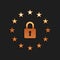 Gold GDPR - General data protection regulation icon isolated on black background. European Union symbol. Security