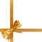 Gold gift ribbon bow horizontal bottom corner cross shape isolated on white