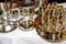 Gold glasses stemware, expensive festive tableware