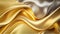 Gold Glistening Fabric Background with Wrinkles and Folds. Elegant, Wavy Wedding Wallpaper. Generative AI.