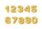 Gold glitter alphabet numbers set with shadow. Vector realistick shining golden font number 1,2,3,4,5,6,7,8,9,0 of