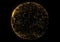 Gold glitter circle sphere of glittering light sparkles and glowing gold shimmer particles. Sparkling shiny magic glow ball of