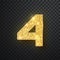 Gold glitter numbers four with shadow. Vector realistick shining golden font figure 4 lettering of sparkles on black