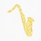 Gold glitter saxophone. Golden sparcle saxophone on white transparent background. Amber particles gold confetti element.