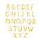 Gold glitter shiny vector alphabet. Hand drawn golden letters A-Z isolated on white. Sans serif modern font. Latin uppercase