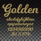 Gold glitter vector font, golden alphabet with lowercase letters, numbers and symbols