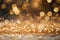 Gold glitter vintage lights background. defocused. Golden bokeh, Golden confetti on a bokeh background, contributing to a festive