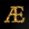 Gold glittering letter AE on black background