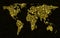 Gold glittering light world map