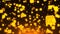 Gold glittering squares are in space, holiday 3d render background, golden explosion of confetti