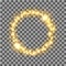 Gold glow glitter circle frame with stars on transparent background.