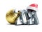 Gold golf ball 2021 new year santa hat on a white background 3D illustration, 3D rendering