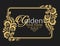 Gold graceful frame. Decorative floral border. Heraldic symbols.