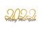 Gold Gray Happy New Year 2022 Banner, Shiny holographic Golden 2022 number and Gray text