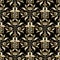 Gold greek key seamless pattern. Vector floral black background