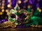 Gold green and purple glittery Mardi Gras mask, Carnival, time to relax, carnival