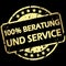 gold grunge stamp with Banner 100% advice and service (in german