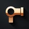 Gold Hair dryer icon isolated on black background. Hairdryer sign. Hair drying symbol. Blowing hot air. Long shadow