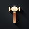 Gold Hammer icon isolated on black background. Tool for repair. Long shadow style. Vector.