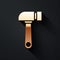 Gold Hammer icon isolated on black background. Tool for repair. Long shadow style. Vector Illustration
