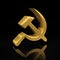Gold hammer and sickle on black