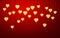 Gold handing shiny glitter glowing heart isolated on red background. Valentines Day background. Vector illustration