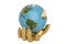 Gold hands keeping holding or protecting globe,3D illustration.