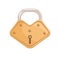 Gold hanging locked padlock with closed metal shackle and keyhole. Realistic glossy shining brass mechanism as symbol of
