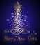 Gold Happy New Year greeting card with lighting tree
