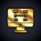 Gold Hardware diagnostics condition of car icon isolated on black background. Car service and repair parts. Vector