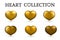 Gold heart collections. Set of six realistic hearts isolated on white background. 3d icons. Valentine s day vector illustration.