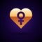 Gold Heart with female gender symbol icon isolated on dark blue background. Venus symbol. The symbol for a female